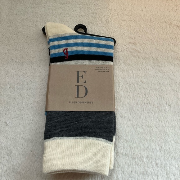 Ellen Degeneres Accessories - Ellen Degeneres Striped Crew Socks in Cream, Blue & Gray